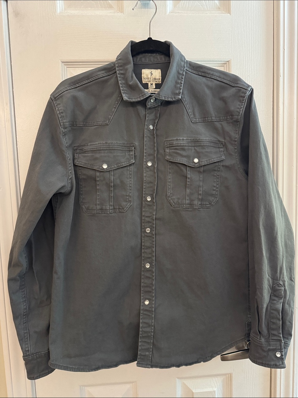 SCOTT JAMES Pearl Snap Thick Button Down Shirt Western Gray Size Medium